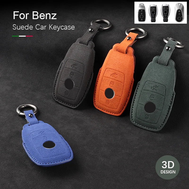 leather Suede Car Key Case Cover Shell For Mercedes Benz A B C E S G Class W204 W205 W212 W213 W176 W177 GLC CLA AMG Accessories