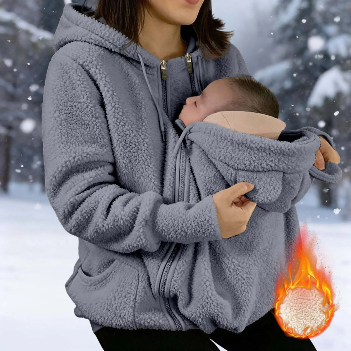 Autumn Winter Kangaroo Baby Carrier Hooded Jackets For Women Casual Hooded Mommy Outerwear Thickened Fleece Baby Pocket Jackets