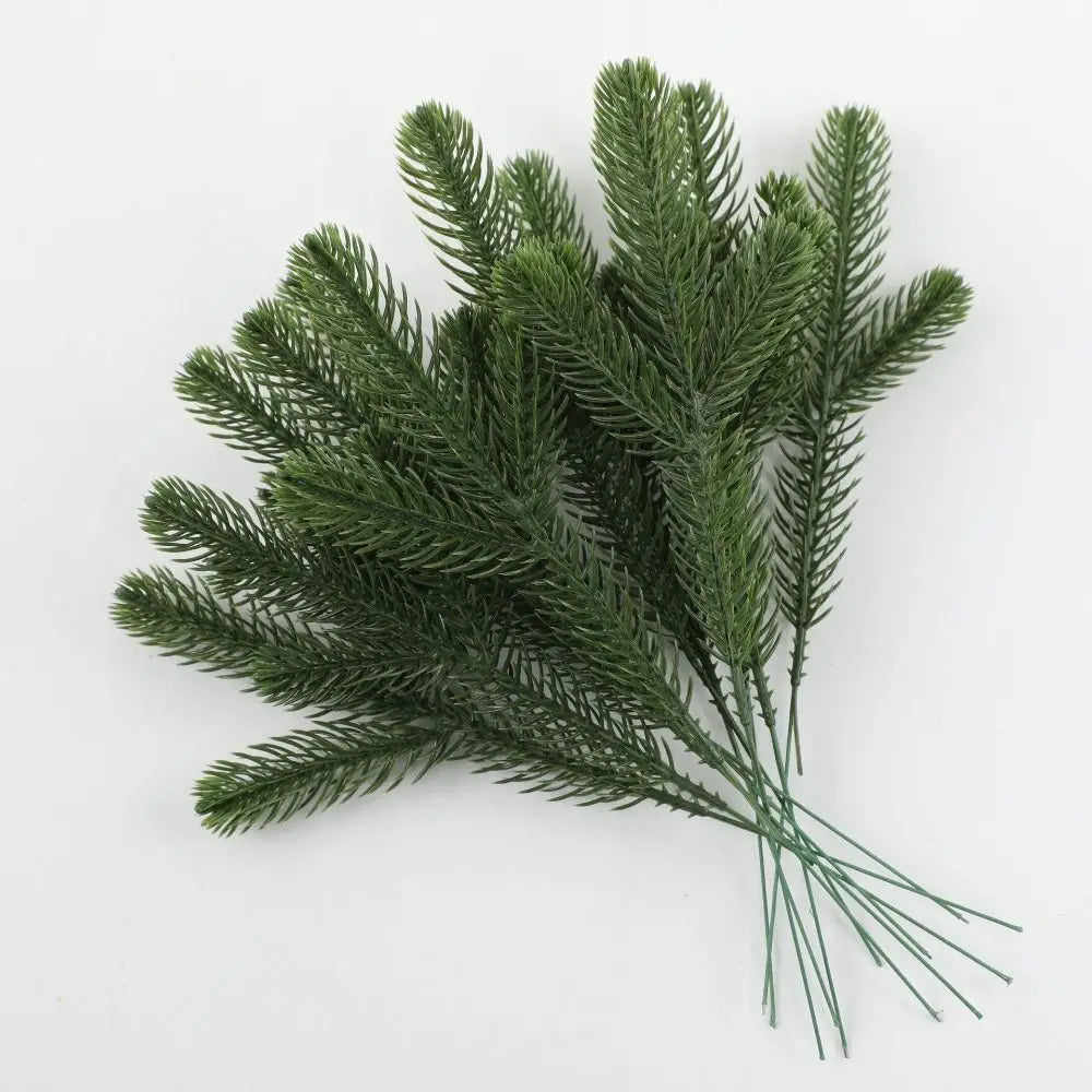 24pcs Christmas Tree Pine Branches Artificial Fake Plants Snow Pines Garland For Christmas Wreath Party Decor Xmas Ornament