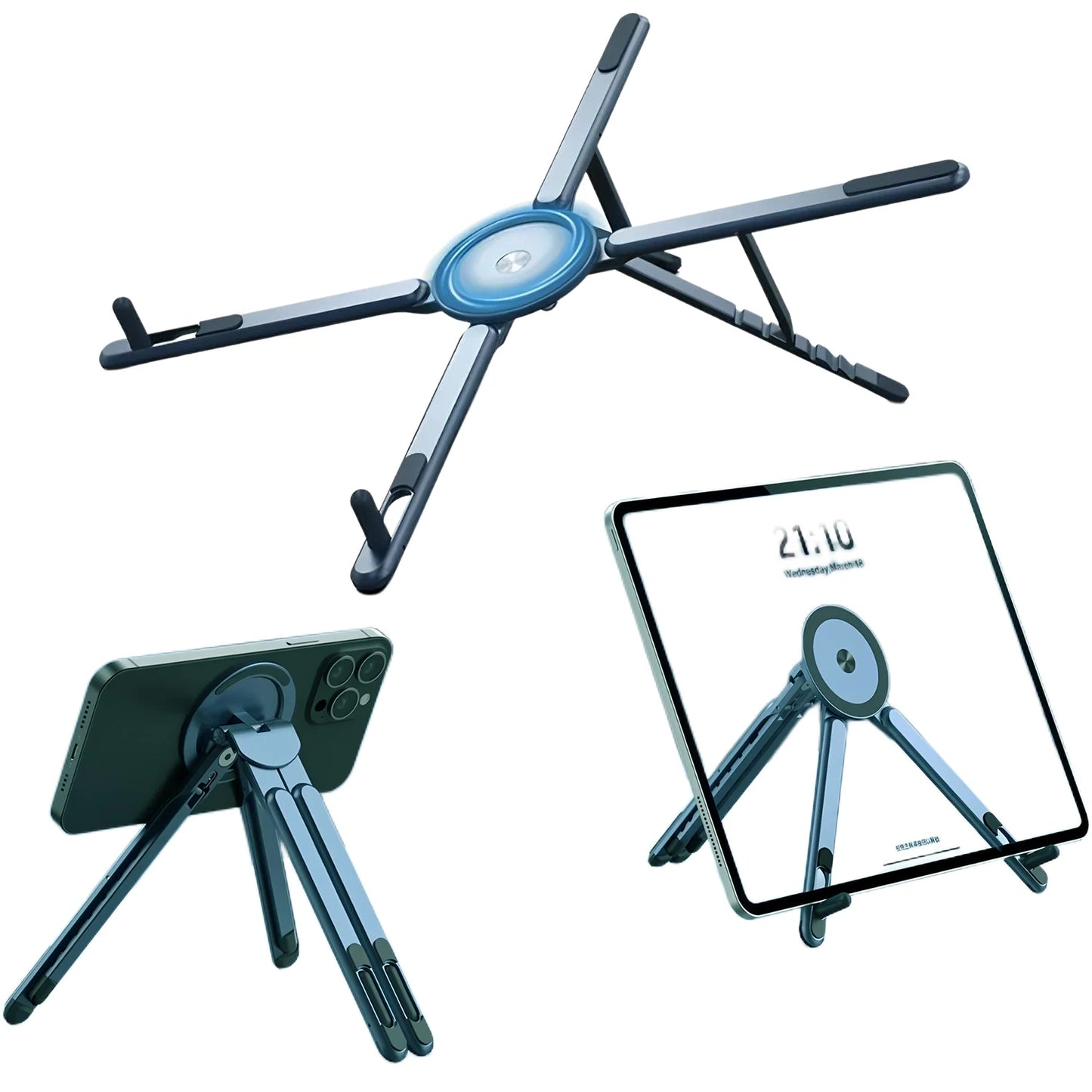 ABS Plastic Desktop 3IN1 Foldable Laptop Stand for Macbook iPad Handheld Magnetic Phone Holder for iPhone Rotate Tripod Bracket