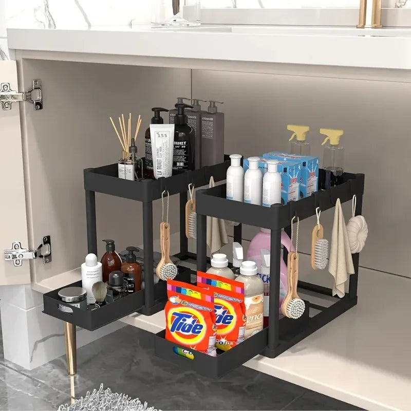 2-Tier Sliding Under Sink Organizer Space Saving Bathroom Cabinet Storage Drawer