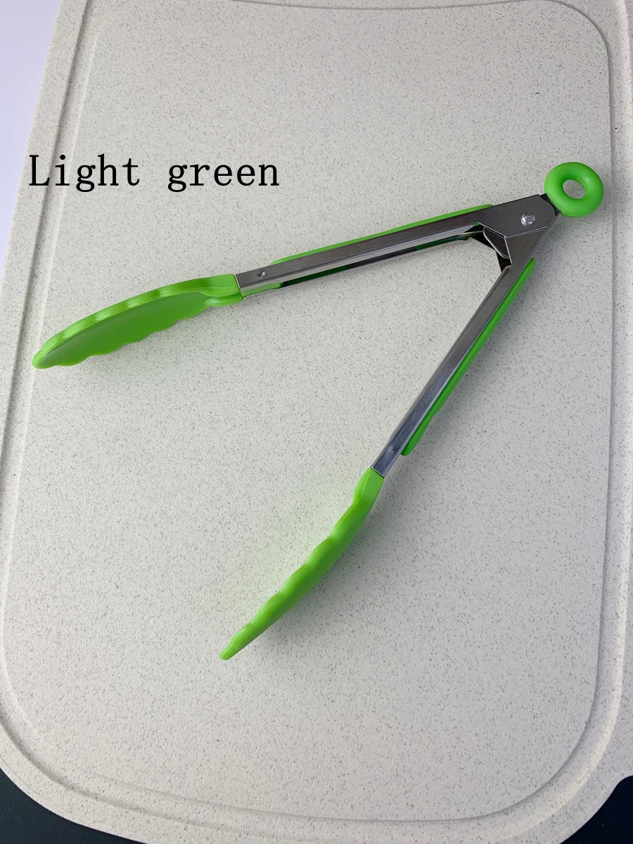 Anti Slip Cooking Serving Tongs Stainless Steel Food Clip Bread Salad Tong Heat-Resistant Barbecue Clips Kitchen Cooking Tool