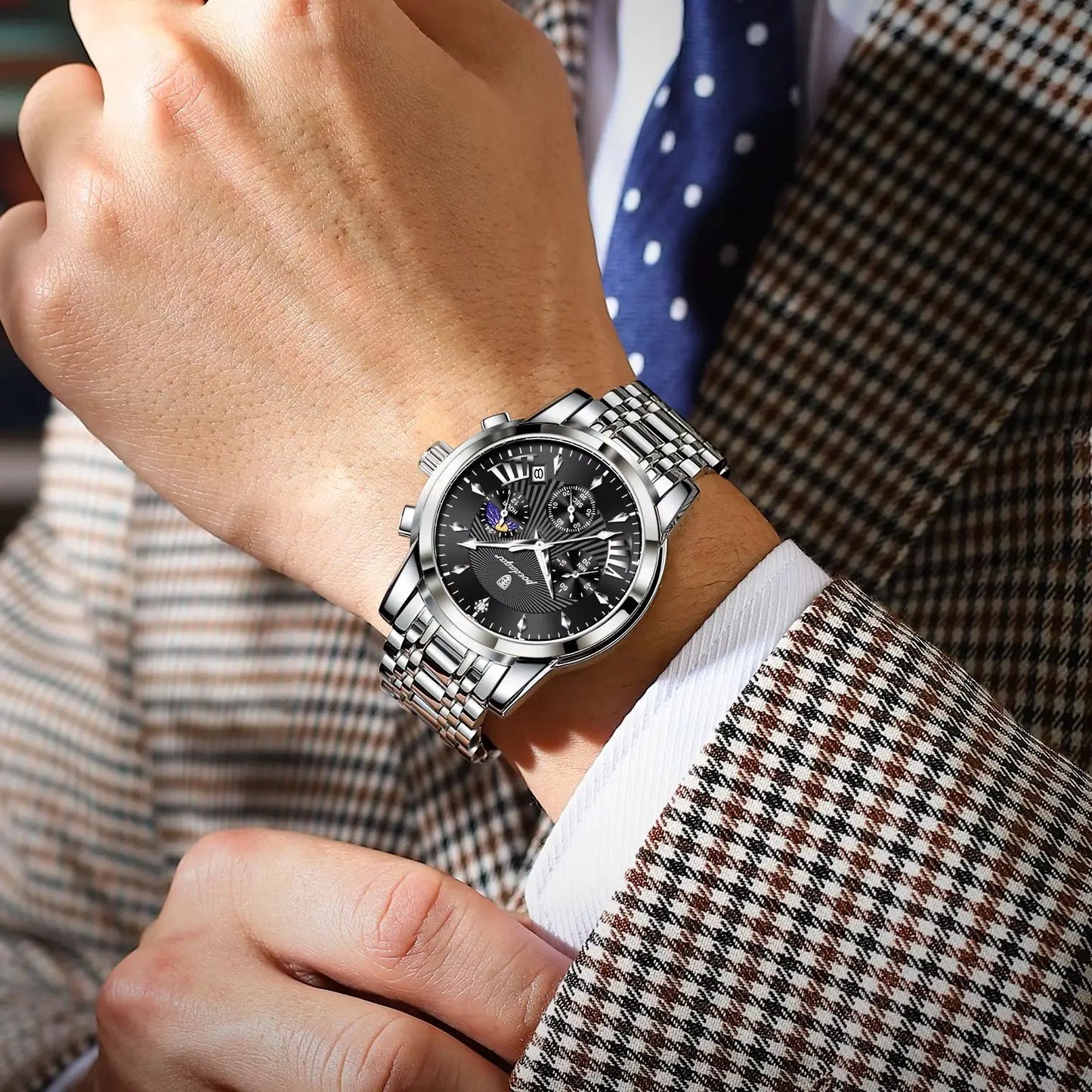 POEDAGAR Top Luxury Men Wristwatch Waterproof Luminous Date Chronograph Male Clock Stainless Steel Business Men's Quartz Watches