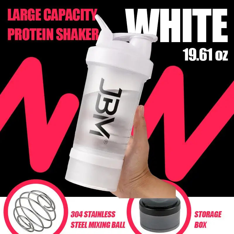 Sports Protein Shaker Cup With Powder Storage Box, Stainless Mix Ball For Coffee Milk Cocoa Powder, Fitness Accessory
