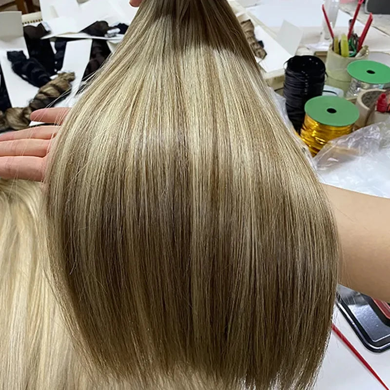 Straight Hair Flat Tip Hair Extensions K Tip Natural 100% Human Hair Fusion Extensions Set Keratin Prebonded Capsule Blonde Colo