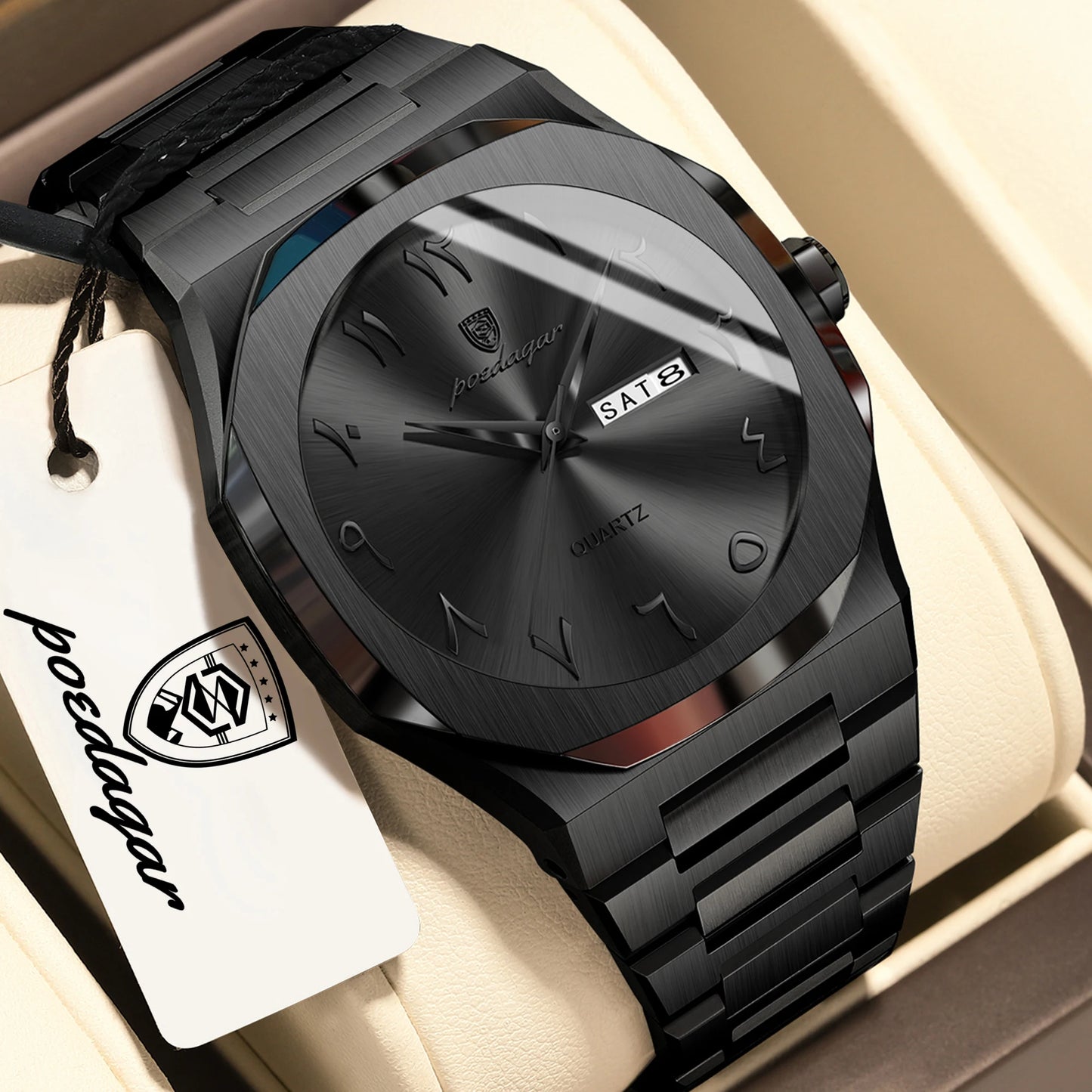 POEDAGAR Fashion Luxury Men's Quartz Watch Waterproof Stainless Steel Male Watch Week Date Business Watches For Men Reloj Hombre