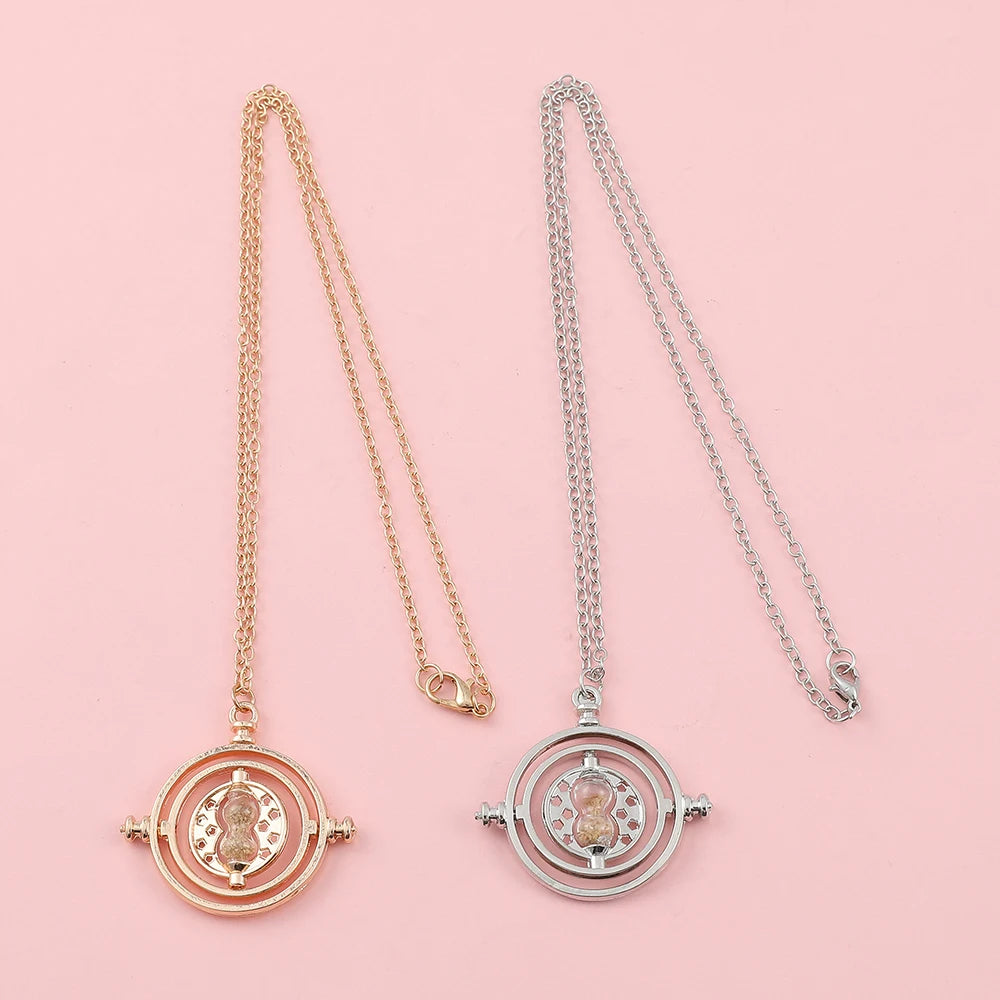 Creative Rotatable Time Converter Hourglass Necklace Movie Theme Fashion Pendant Jewelry Cosplay Prop Accessory Gift for Fans