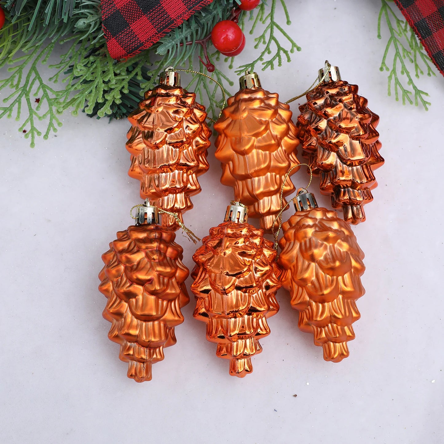6PCS Christmas Pinecone Tree Ornaments Cute Plastic Pine Cone Ornaments Hanging Decorations for Home