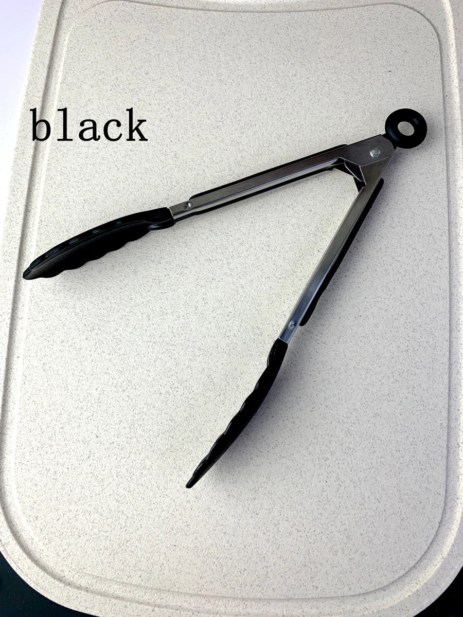 Anti Slip Cooking Serving Tongs Stainless Steel Food Clip Bread Salad Tong Heat-Resistant Barbecue Clips Kitchen Cooking Tool