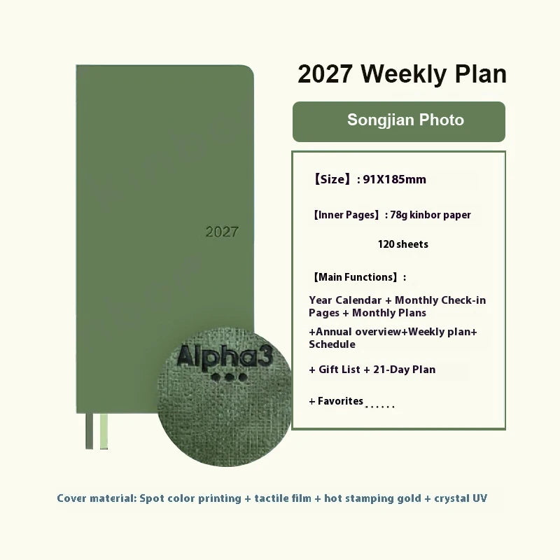 Newest Kinbor 2027 Notebook Agenda Weekly Planner 52g BaChuan Paper Pocket Journal Plan Book Travel Recording School Supplies