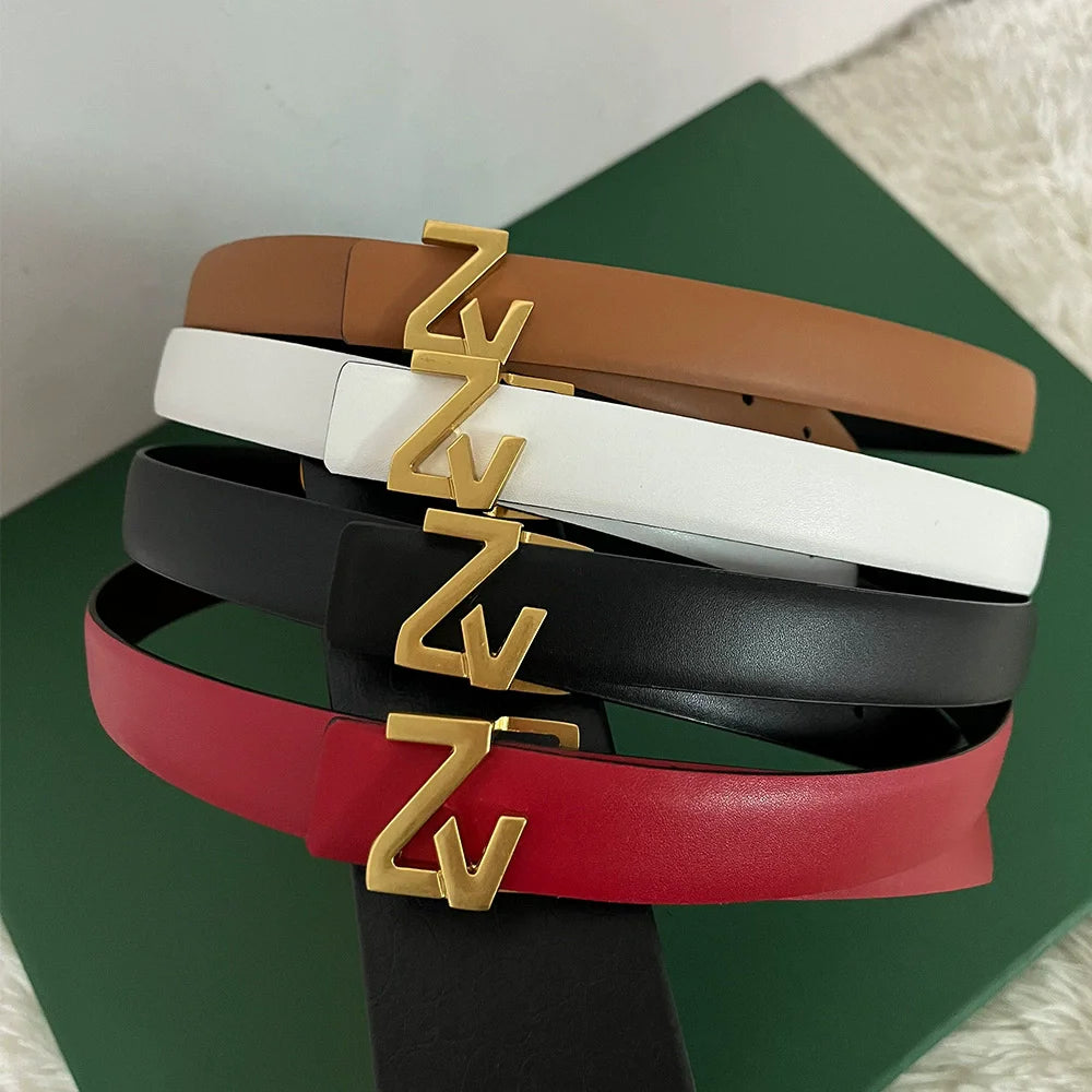 Luxury thin 25mm Reversible Leather Brand Belt Women Design Lady Girl Belt for women Waist Belt Chic Dress Party Belt for jeans