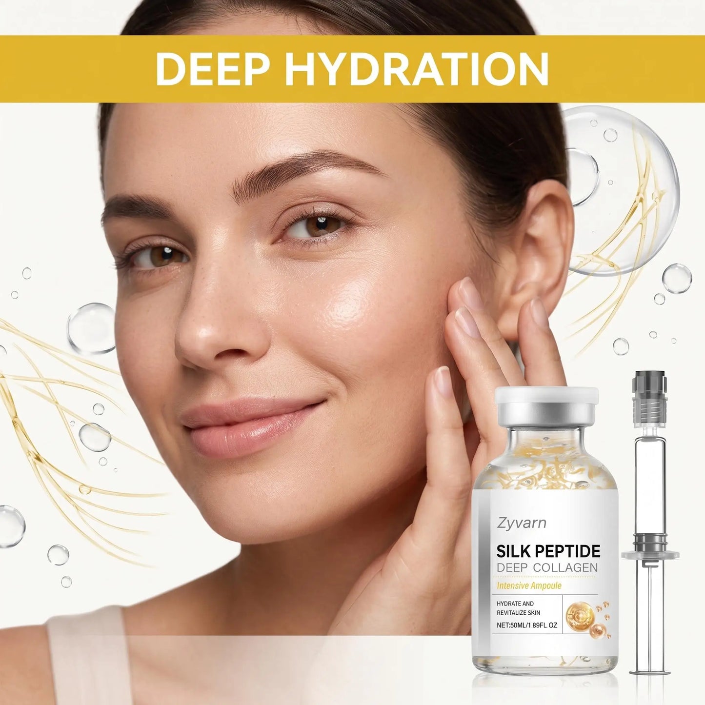 Silk Collagen Serum Ampoule with Copper Peptides For Facial Care Smooth Fine Lines Deep Hydrate Firm Loose Skin Korean Skin Care