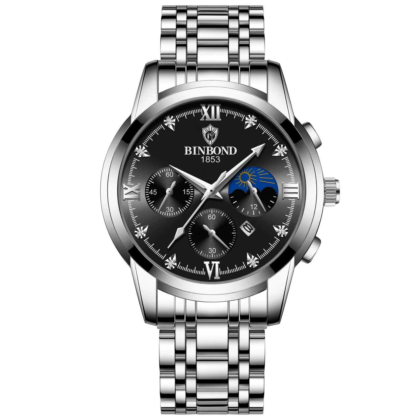 BINBOND Authentic Brand Precise Quartz Watches For Men Luxury Luminous Waterproof Sturdy Men's Watch Stainless Steel Reloj