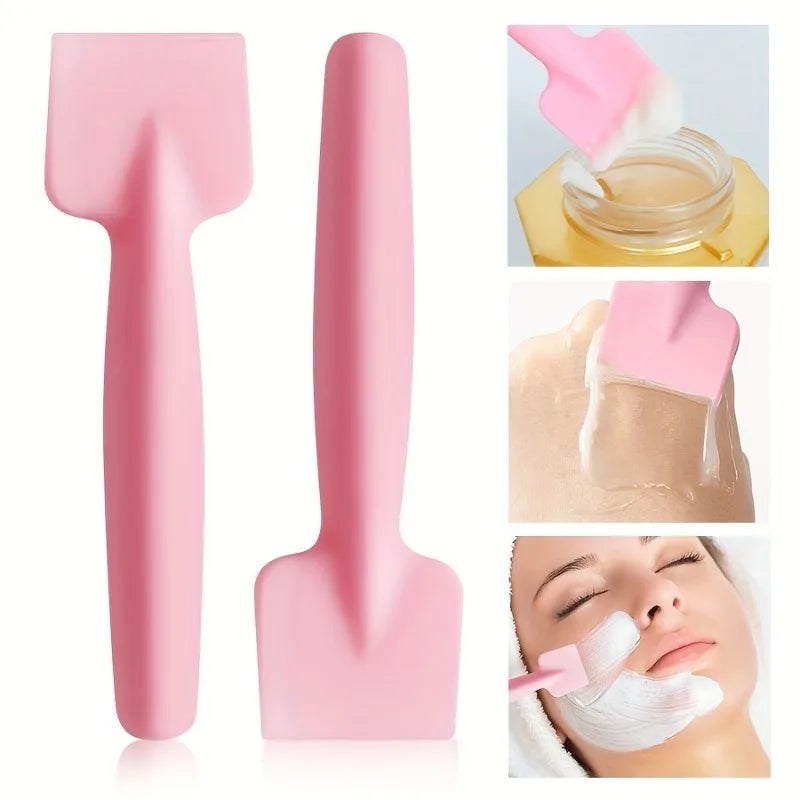 3Pcs Pink Silicone Facial Mask Brush with Spatula Shovel Type Design for Even Application Face Sensitive Skin Skin Care Tool