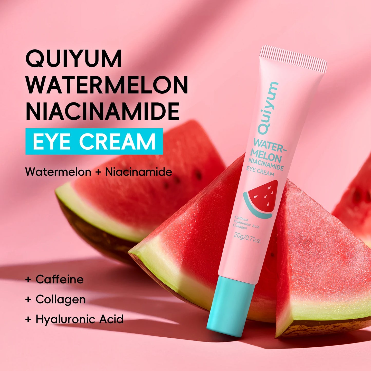 Quiyum Watermelon Niacinamide Eye Cream 20g High Moisture Radiant Glow with Caffeine & Hyaluronic Acid