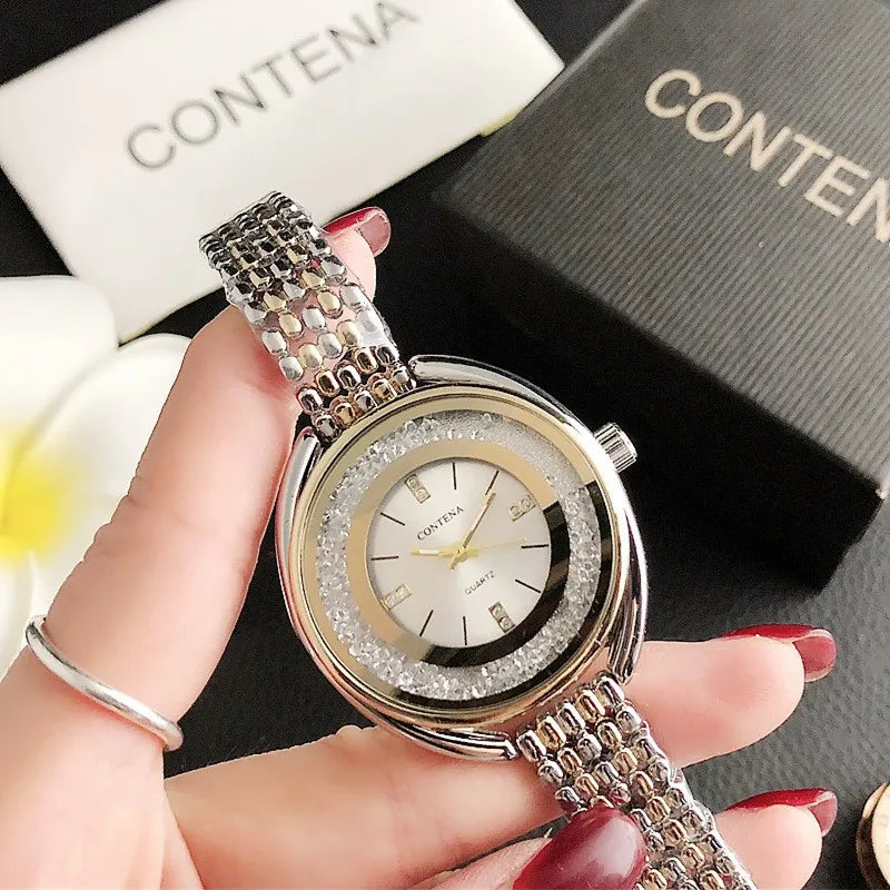 Luxury Rhinestone Ladies Stainless Steel Watch CONTENA Fashion Gold Women's Watch Diamonds Ceasuri Quartz Wristwatches Clock