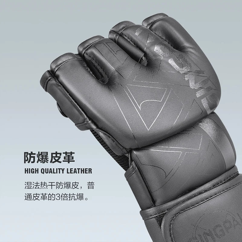 GINGPAI Half Finger Boxing Gloves PU Leather MMA Fighting Kick Boxing Gloves Karate Muay Thai Training Workout Gloves Men