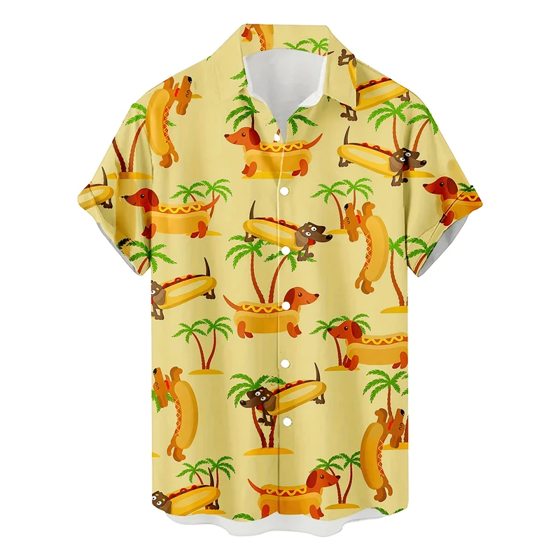 Fashion Cat Dog Hawaiian Shirt Men 3d Printed Animal Pig Graphic Short Sleeve Shirts New Design Summer Beach Lapel Button Blouse