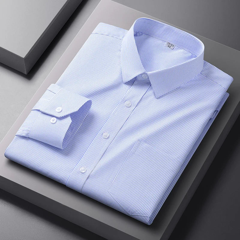 Men Formal Shirt Long Sleeve Office Solid Color Fashion Business Pocket Social Office Blue White Shirts Men's Clothing S-5XL