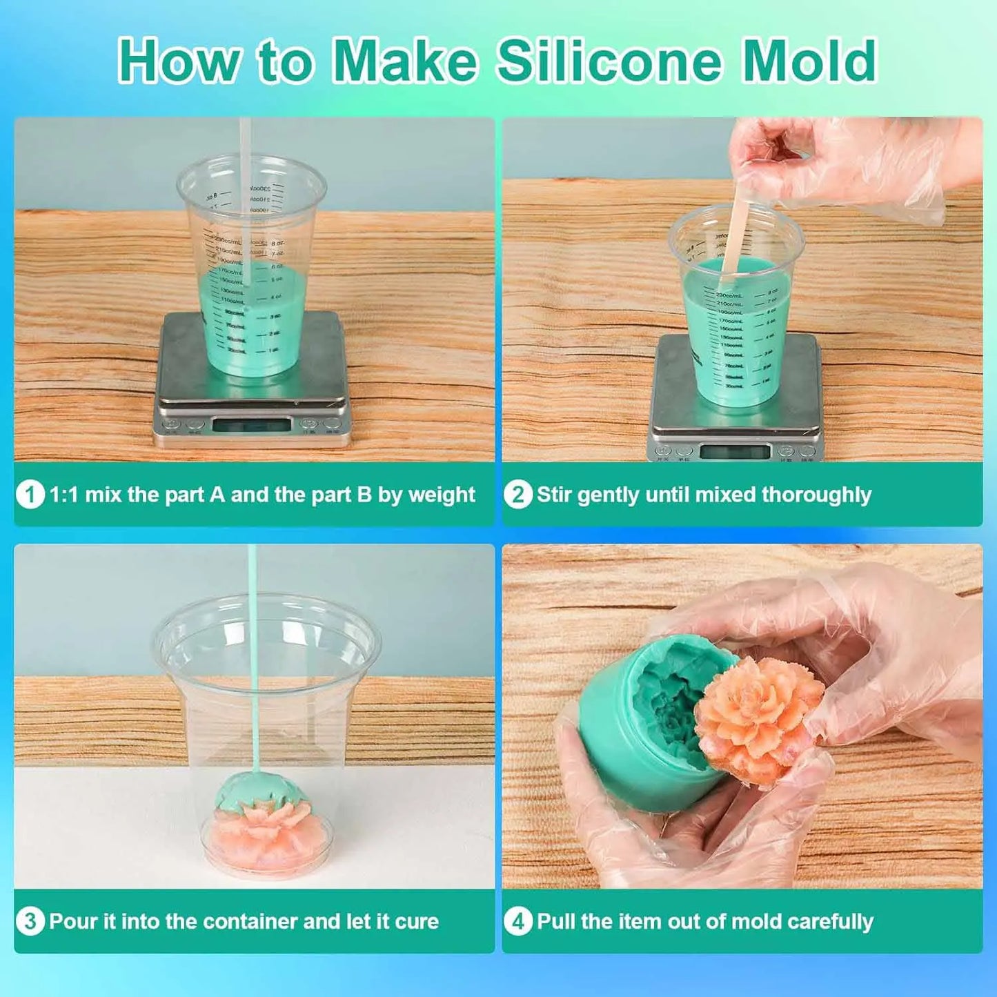 Silicone Mold Making Kit 20A, 32ozGreen  Liquid Silicone Rubber for Mold Making, Fast Cure Mold Maker, Ideal for Casting Resin