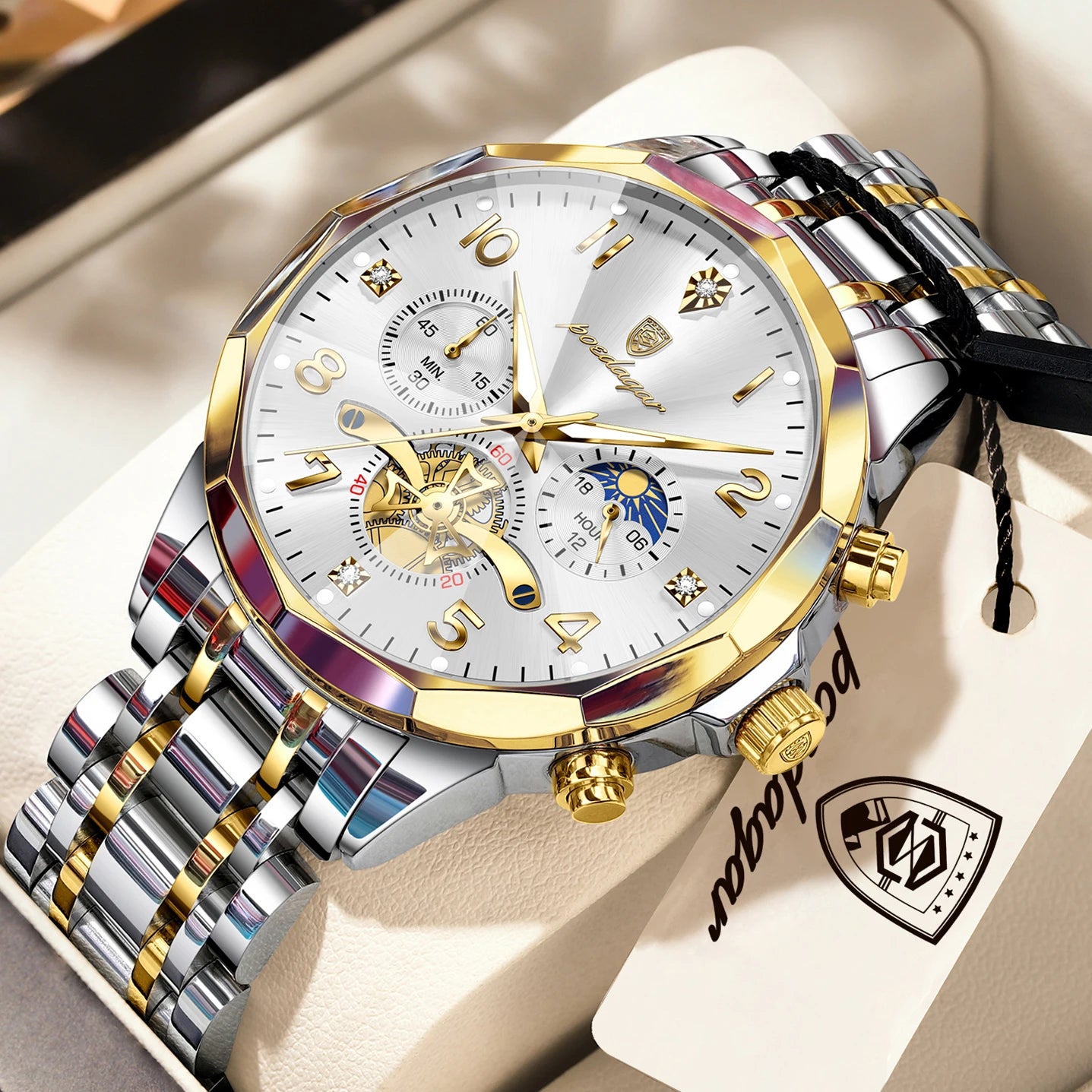 POEDAGAR Luxury High Quality Man Wristwatch Chronograph Stainless Steel Quartz Men's Watches Waterproof Luminous Men Clock Reloj