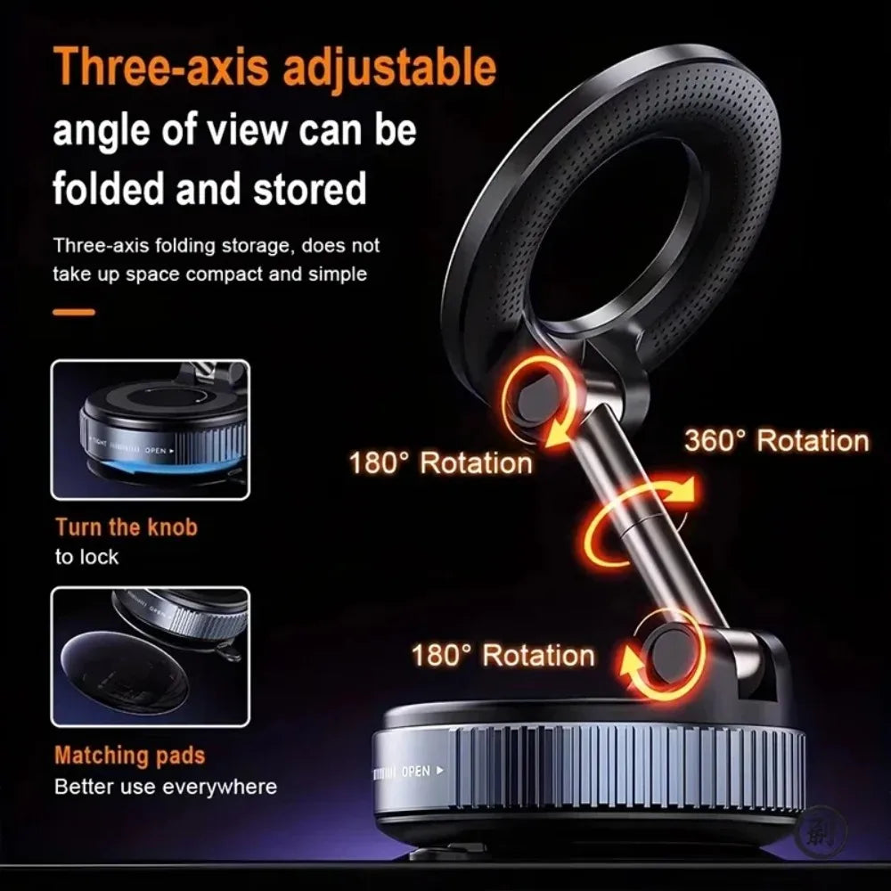 Stable Vacuum Car Phone Holder, 360° Swivel Magnetic Phone Mount for Car, Anti-Shake Dashboard Windshield Stand for GPS Navigation