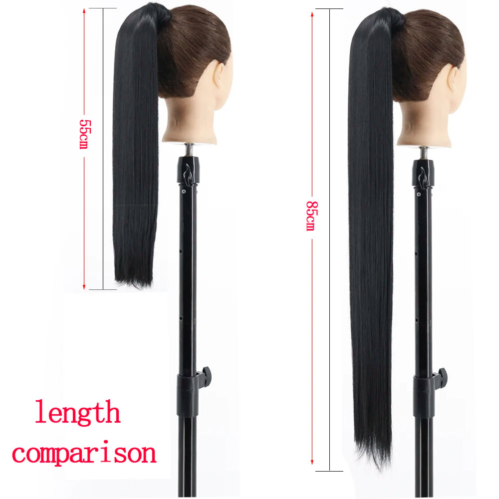 LISI GIRL Synthetic Hair 22''34'' Long Straight Ponytail Wrap Around Ponytail Clip in Hair Extensions Black Hairpiece Headwear