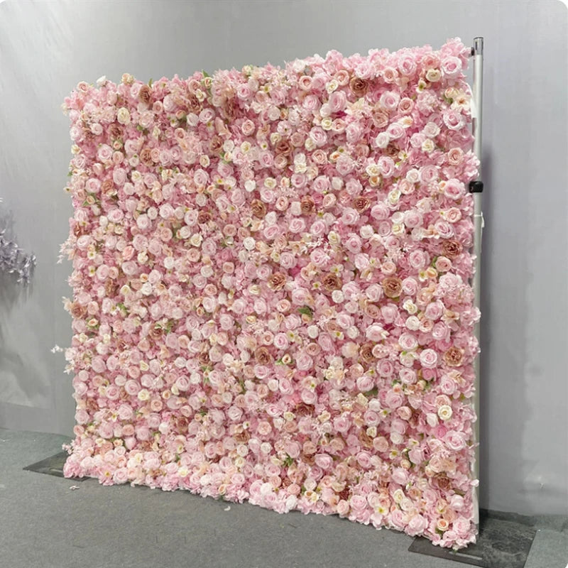 Luxur white Rose Roll Up Cloth 5D Flower Wall Arrangement Wedding Backdrop Decor Hanging Curtain Green Plants Wall Party Props