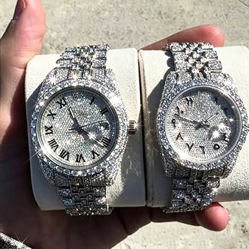 Luxury Shiny Diamond Watch for Women Men Gold Silver Quartz Watches Male Clock Dropshipping Rhinestone Wristwatch Gifts