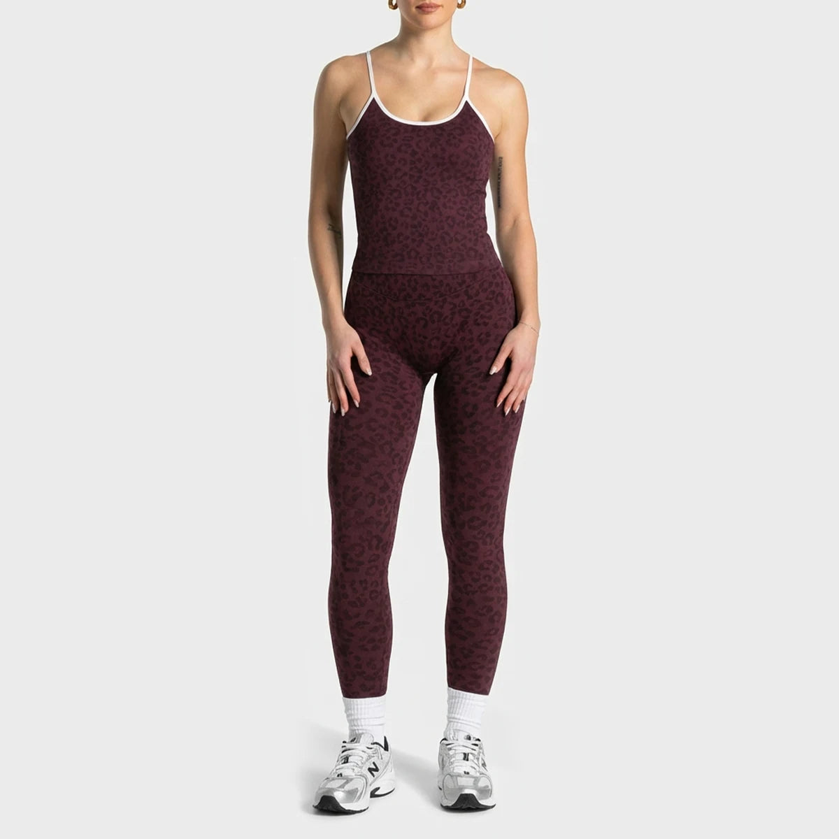 Wild Leopard Yoga Workout Set Sleeveless Top & Long Pants for Women, Moisture Wicking High Stretch Fitness Activewear
