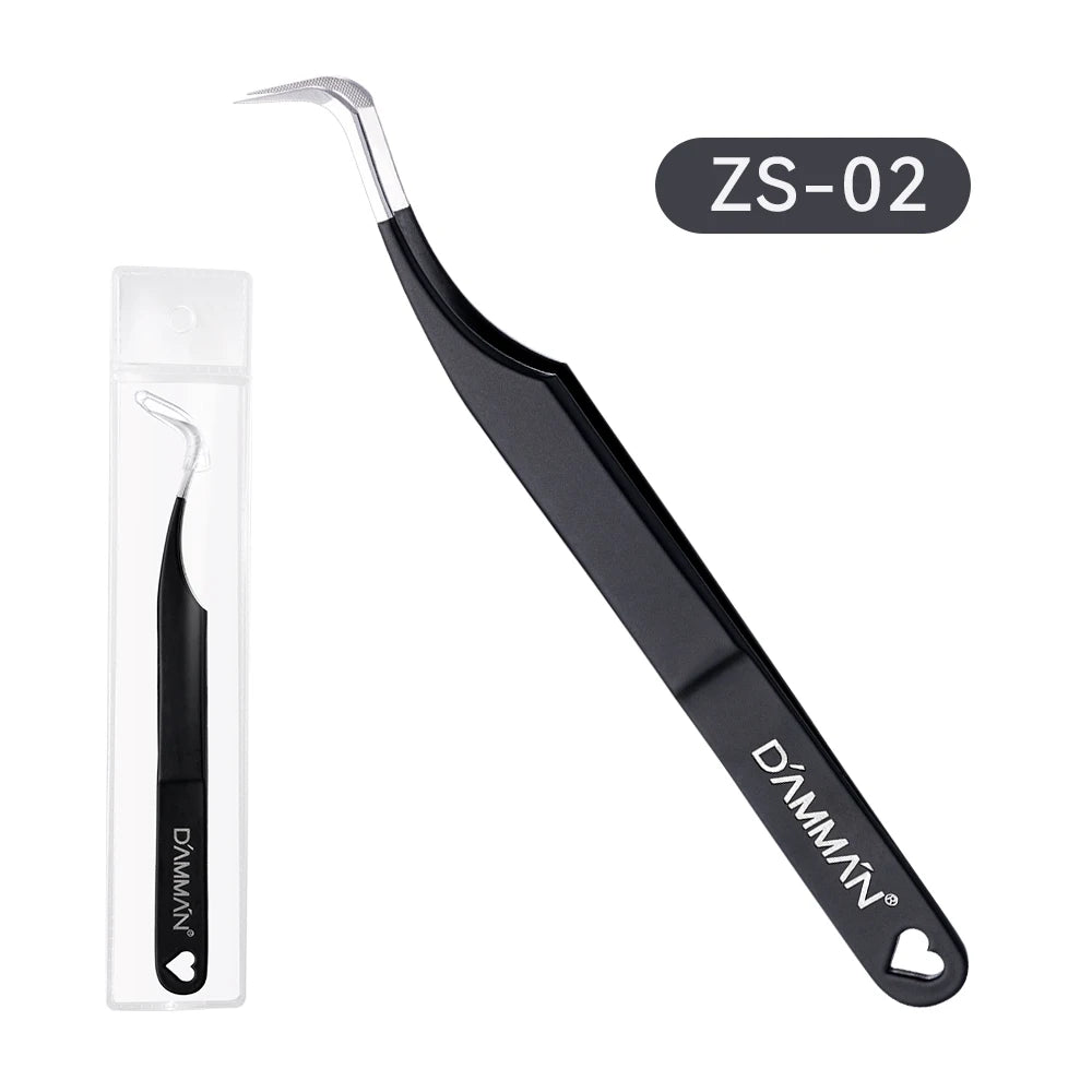 DAMMAN Fiber Tip Lash Extensions Tweezers Professional Anti-slip Eyelash Tweezers Stainless Steel Lash Tweezers Makeup Tools