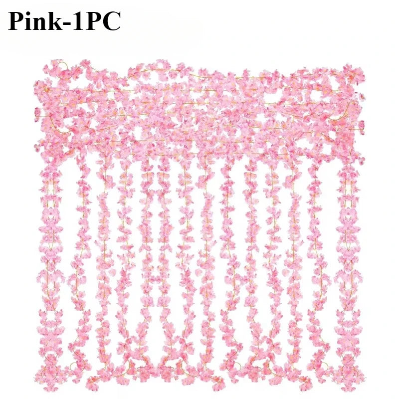 1-10PCS 180cm Artificial Cherry Blossom Garland Fake Flower Vine Wall Decoration Wedding Party Backdrop DIY Home Garden Decor