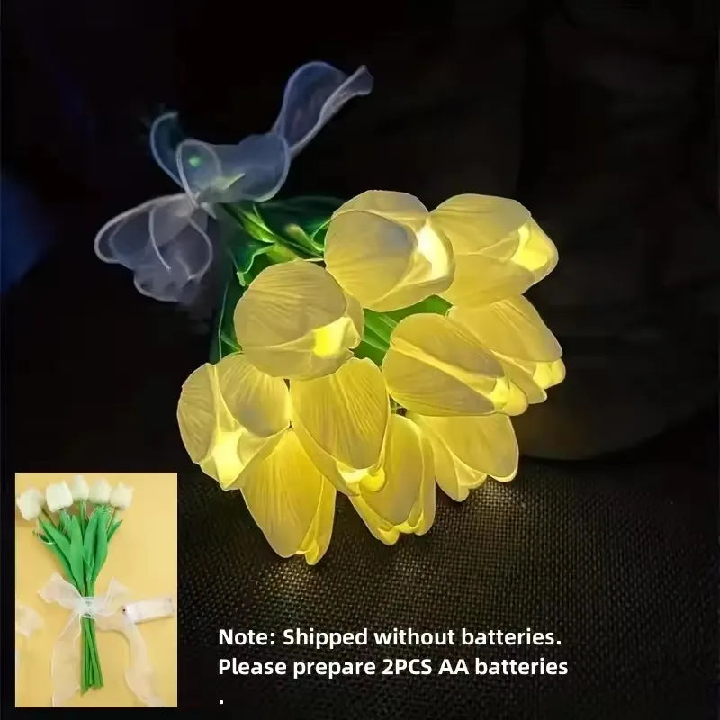 5/10pcs LED Tulips Bouquet Night Light for Home Garden Artificial Flowers PU Tulip Fake Flower Decoration Wedding Birthday Gift
