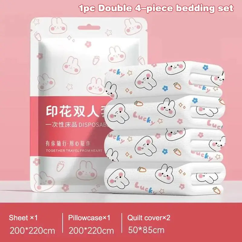 Disposable bed with four pieces, hotel thick travel disposable bed sheets, duvet covers, pillowcases, dirt resistant bedding