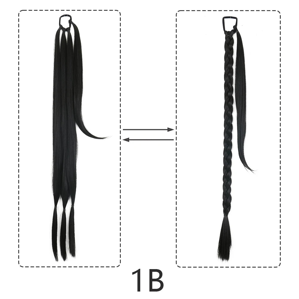 Synthetic Braided Ponytail Extensions Black Natural Hairpiece Long Pony Tail with Hair Tie Rubber Band Hair Blonde for Women