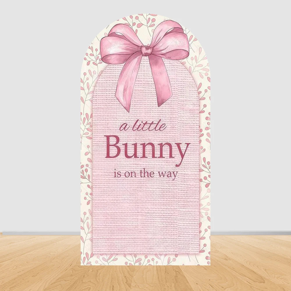 Cute Pink Bow Ballerina Bunny Rabbit Arch Backdrop Cover Flowers Pink Ballet Girl 1st Birthday Party Decor Arch Wall Background