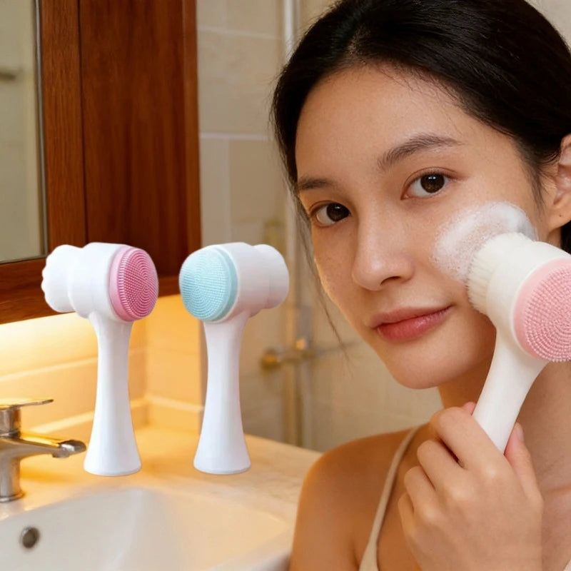 Wholesale 2/5/10PCS Double Side Facial Cleansing Brush Silicone & Soft Hair Manual Massage Facial Wash Brush Makeup Remove Tools