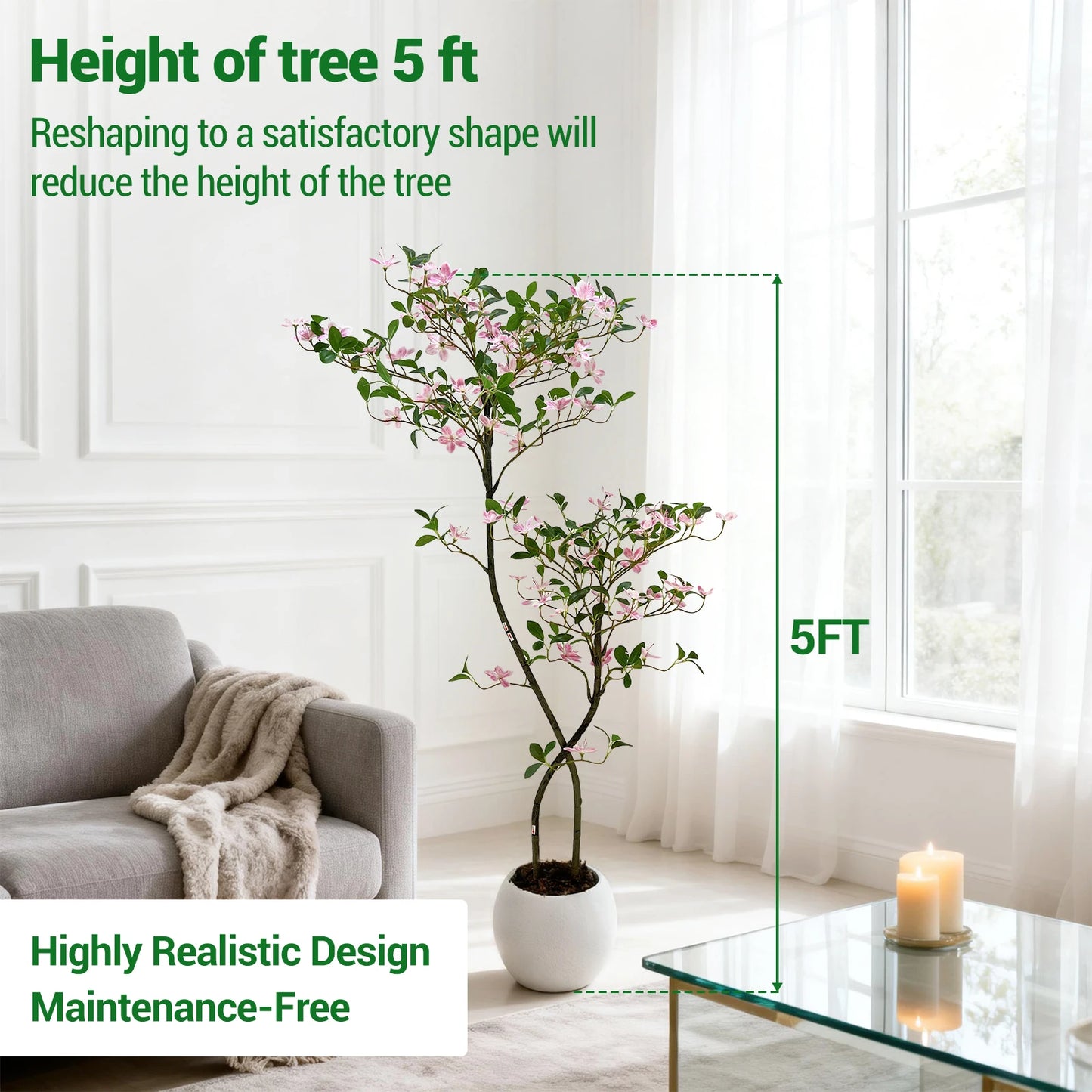 Artificial Jasmine Plant, Tall Faux Jasmine Tree, Realistic Fake Blossoming Tree with Flowers for Indoor Outdoor Garden Porch Home Office