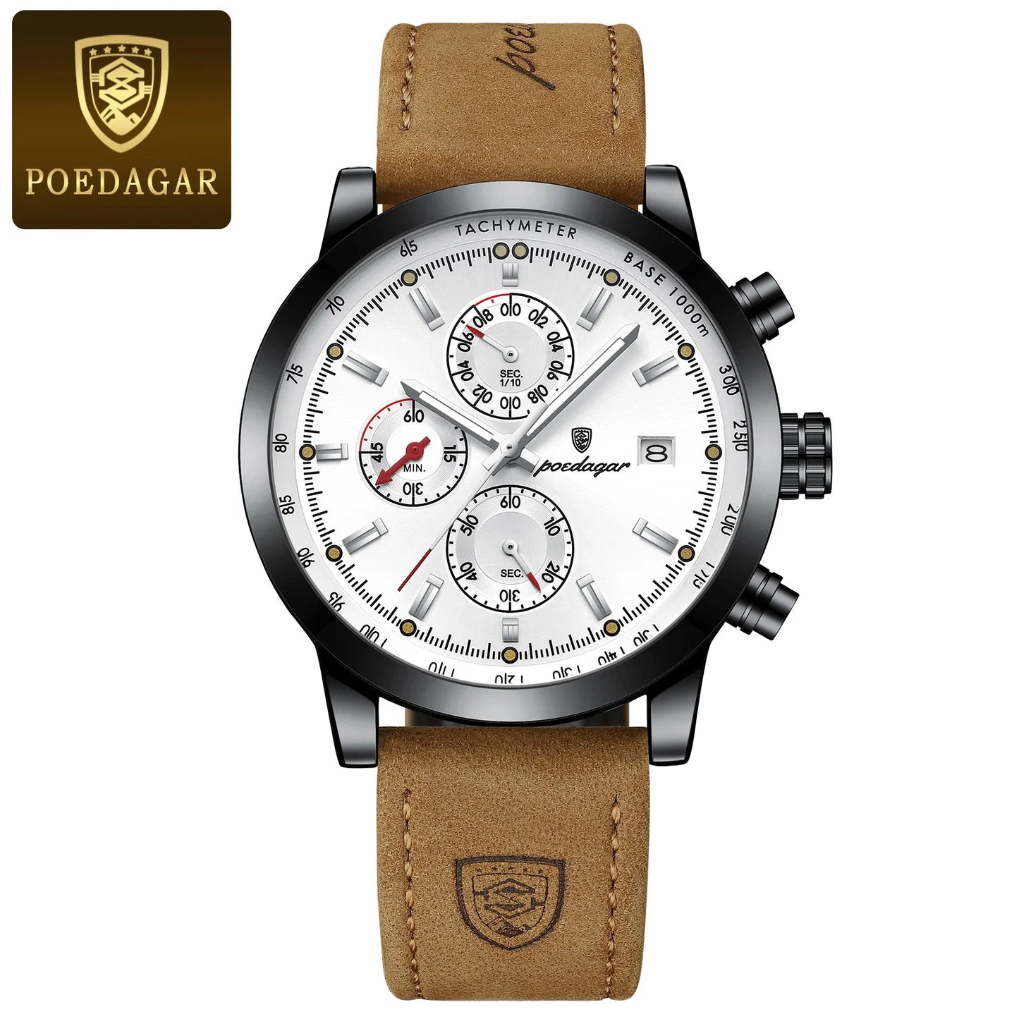POEDAGAR Luxury Trendy Man Watch Date Waterproof Luminous Chronograph Men Watch Sports Male Stylish Leather Men's Quartz Watches