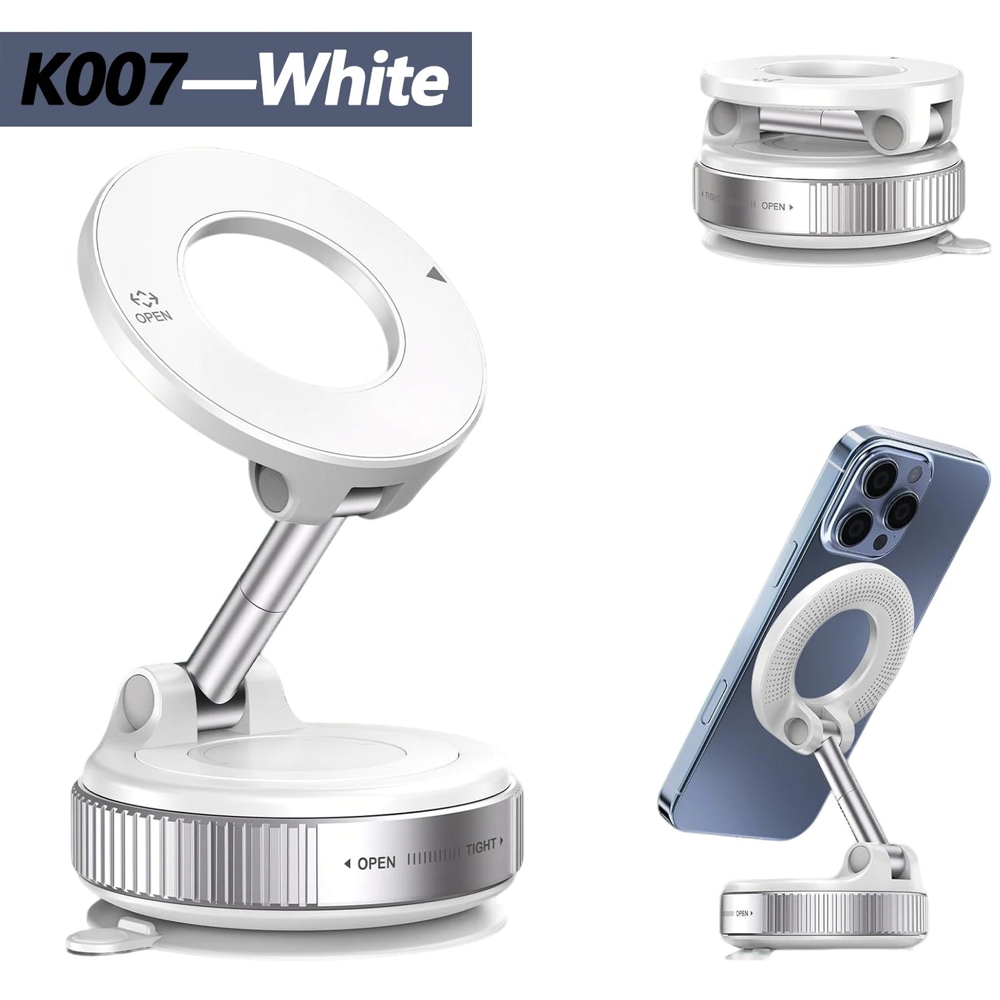 K007/K009 Strong Magnetic Car Phone Holder Foldable Design 360° Adjustable Vacuum Mount for Car/Desk/Bathroom/Universal Use