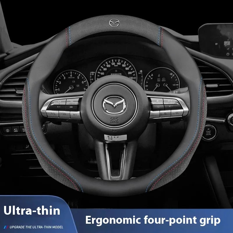 Suede Leather Car Steering Wheel Cover Sports style For Mazda 3 5 6 SKYACTIV Axela Atenza MX5 BT50 CX30 CX5 CX7 CX8 CX9 RX7 RX8