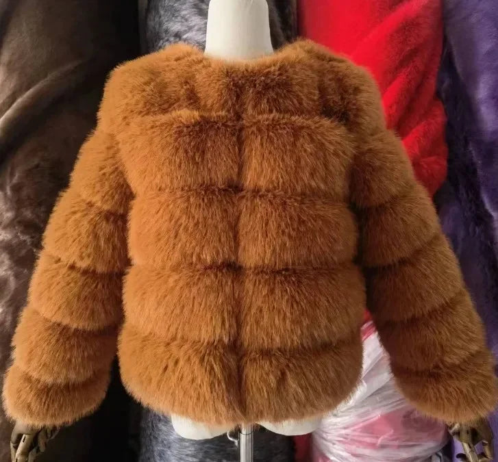 Women Autumn Winter Faux Fur Fox Coats Short Coat Jackets Elegant Jacket Furry Outerwear Party White Thick Warm Y2k Coats