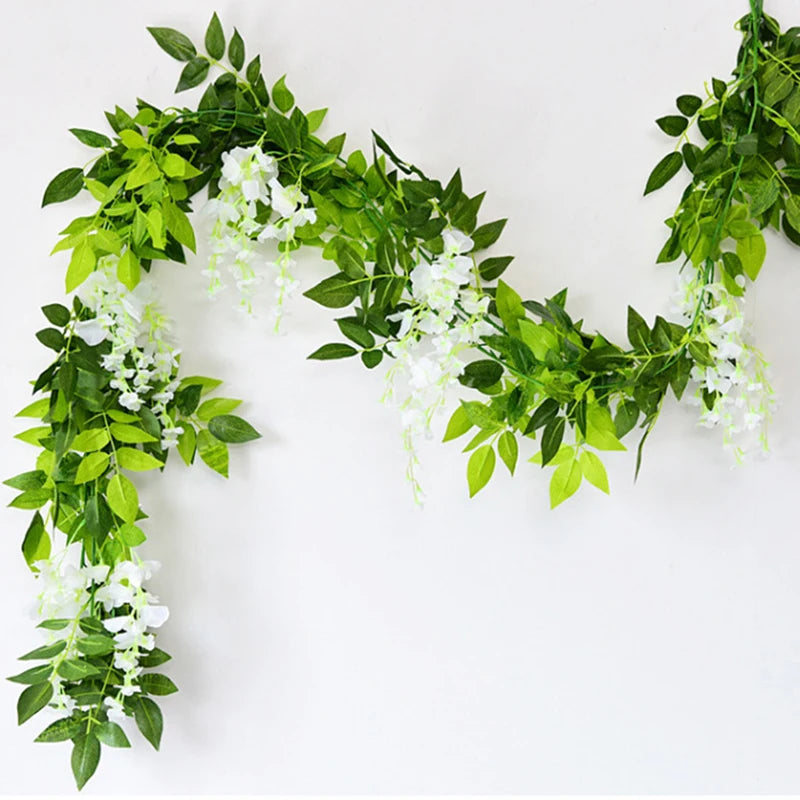 7ft 2m Flower String Artificial Wisteria Vine Garland Plants Foliage Outdoor Home Trailing Flower Fake Flower Hanging Wall Decor