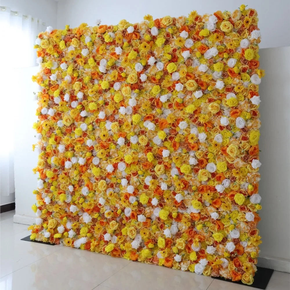 Outdoor Wedding Backdrop 3D Yellowe series Curtain Cloth Flower Wall Rose Gerbera Arrangement Floral Event Party Reception Props