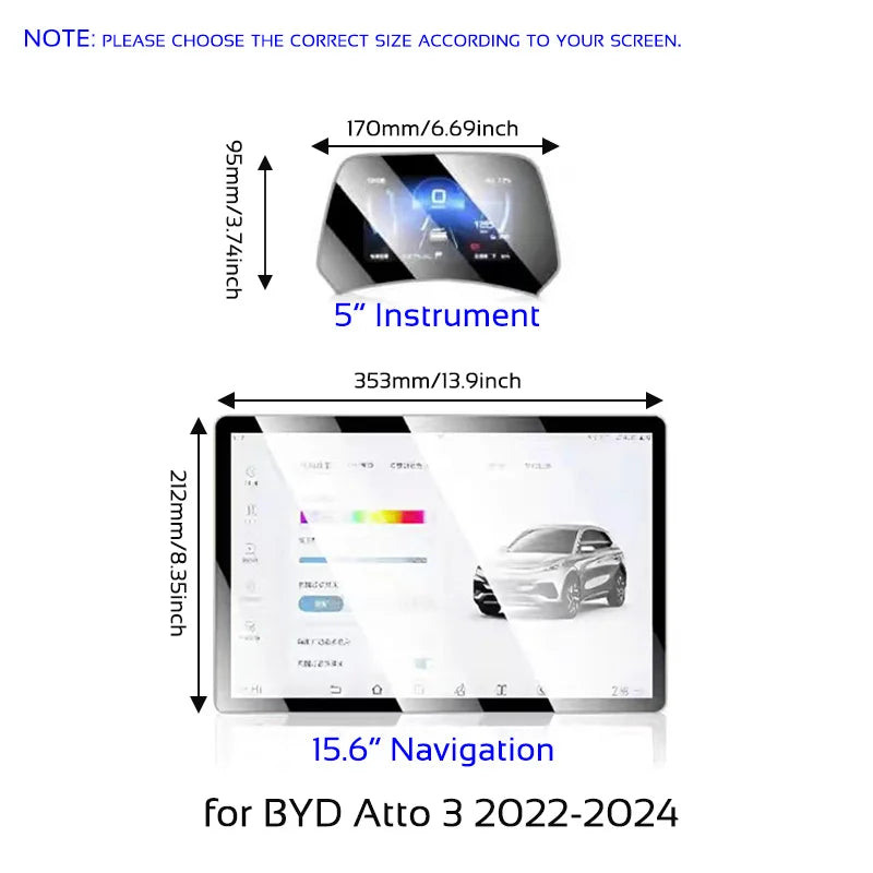 Tempered Glass Film Screen Protector for BYD Atto 3 Yuan Plus 2022-2025 Instrument Navigation Protective Cover Car Accessories