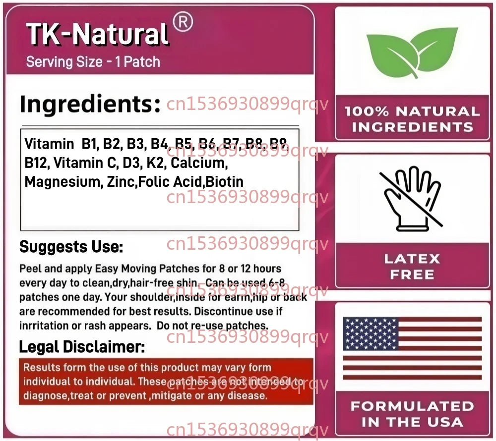 30 Patches Vitamin B Complex Transdermal Patches B1 B2 B3 B5 B6 B7 B9 B12 Folic Acid for Energy, Brain, Immune, Skin Support