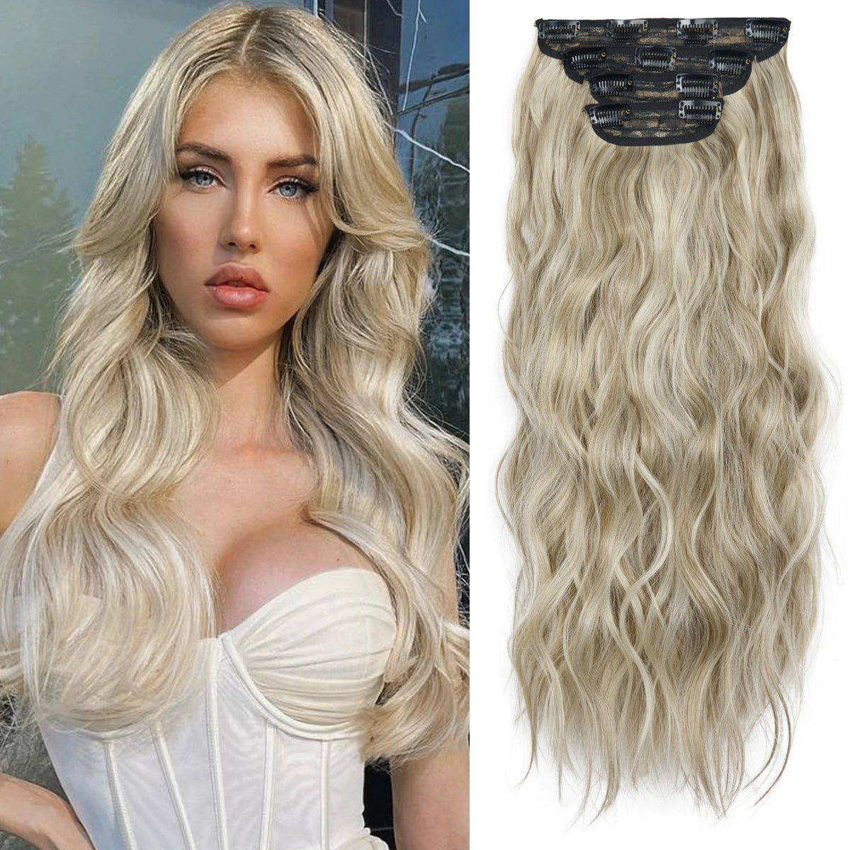 4Pcs/Set 20Inch Synthetic Hair Clip In Long Wavy Thick Hairpieces For Women Full Head Synthetic Hair Extensions Ombre Hairpieces