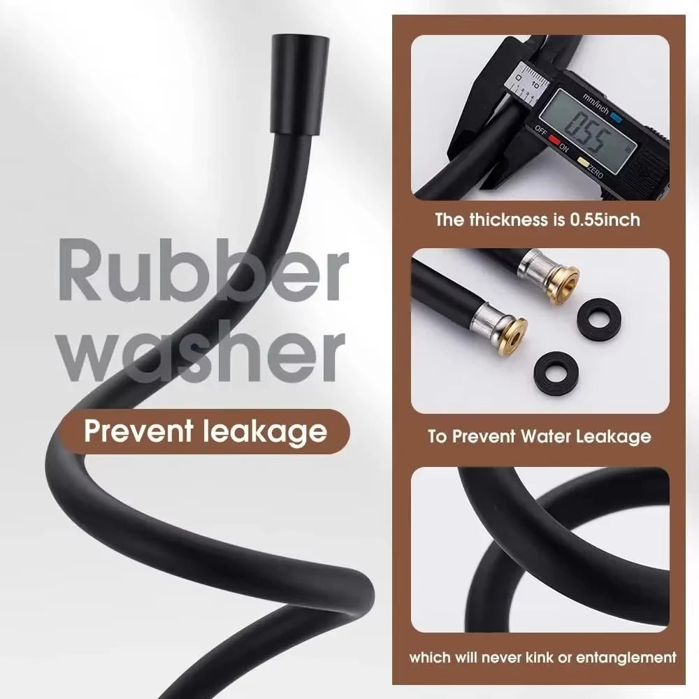 High Pressure Silver/Black Smooth PVC Bathroom Shower Hose 360° Rotation Flexible Hand Held Shower Head
