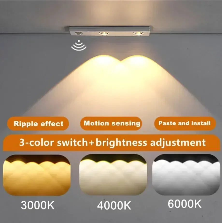 USB Rechargeable Lamp 3 Color Motion Sensor LED Cabinet Lighting Night Light for Kitchen Wardrobe Lighting 30cm/40cm/50cm LEDs