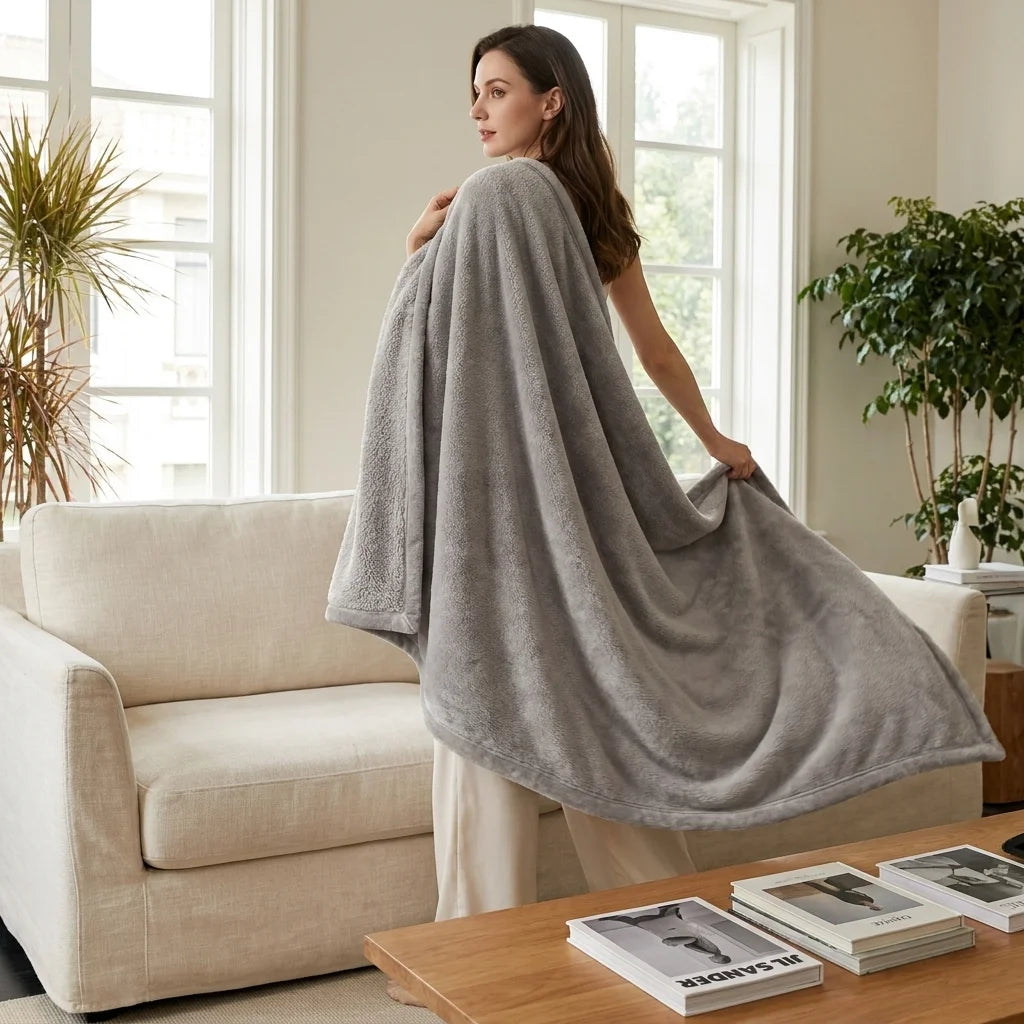 1PC Reversible Half Fluff Plush Throw Blanket, Soft Cosy Dual Texture Fleece Blanket, Warm Lightweight Bed Cover, Machine Washable Bedding for Sofa Bedroom Dorm